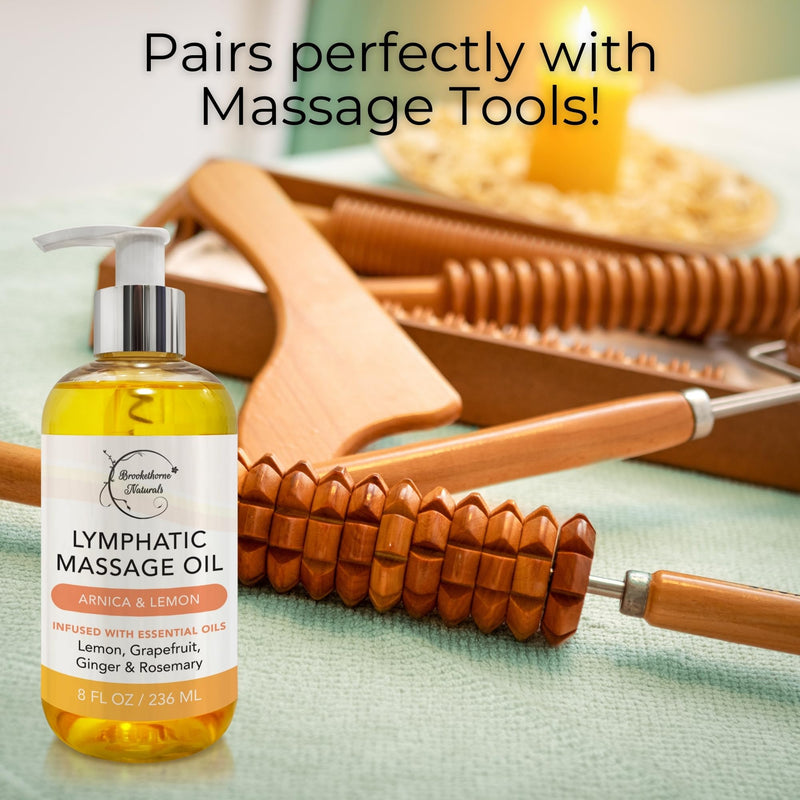 [Australia] - Lymphatic Massage Oil for Massage Therapy | 100% Natural Lymphatic Drainage Oil | Premium Quality with Arnica, Lemon & Ginger Oil | for Post Surgery Recovery & Detox | 8oz by Brookethorne Naturals 