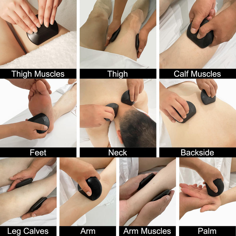 [Australia] - Master Massage 2-Piece Large Three Quarter Round Circle Circular Contour Hot Stones Set - Trigger Point and Acupressure Tools-Black Basalt Lava Rock Massage Tool Stones for Stone Massage - Large Size 