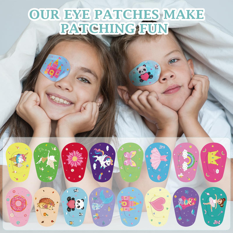[Australia] - Timgle 48 Pcs Adhesive Eye Patches for Kids Girls 16 Styles Toddler Eye Patches Bulk Latex Free Light Blocking Fun Cute Designs Cotton Adhesive Bandages for Kids Toddler Girls Boys 