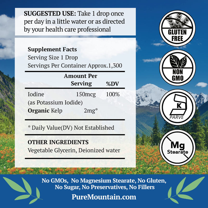 [Australia] - Liquid Iodine Supplement with Organic Kelp - Kosher Vegan Potassium Iodide Drops Solution - Alcohol Free- Support Thyroid Health 