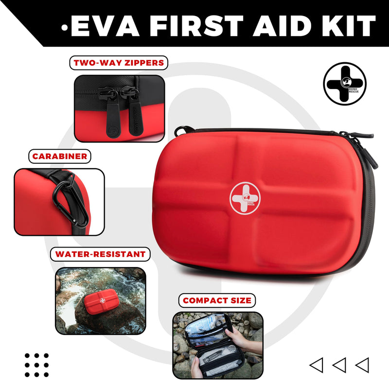 [Australia] - RHINO RESCUE First Aid Kit, HSA/FSA Eligible, Waterproof Portable Emergency Medical Kit for Travel, Home, Car, College Dorm, Camping, Hiking, Backpacking (Red) Red 
