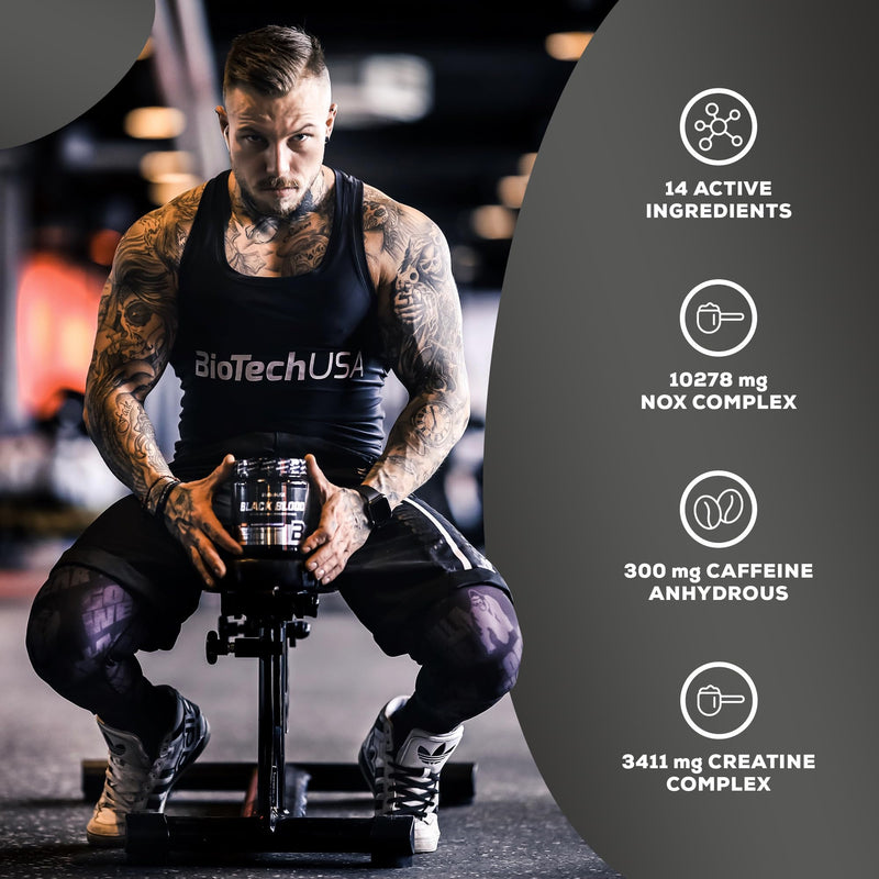 BioTechUSA Black Blood NOX+ | Pre-Workout Formula | with Caffeine, Creatine, Tyrosine | Sugar-Free | 340 g | Tropical Fruit 330 g (Pack of 1)