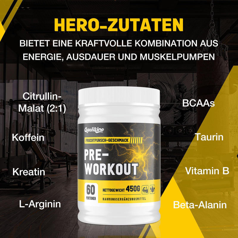 [Australia] - Pre Workout Energy Powder - 450g with Beta-Alanine, Creatine and Caffeine - Refreshing Fruit Punch Flavor - Booster Pre Workout for Maximum Energy & Performance During Training (450g, Pack of 1) 450g, Pack of 1 