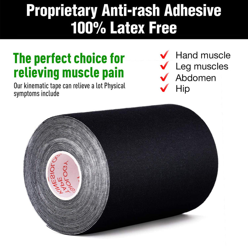 [Australia] - 3 Pack Kinesiology Tape, Water Resistant Muscle Support Adhesive Sport Tape for Pain Relief, Latex Free Cotton Elastic Athletic Tape for Joints, Knee, Ankle, Shoulder, Wrist - Black 4in 5.5yd 