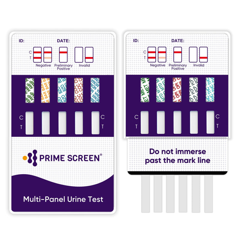 Prime Screen [5 Pack] 10 Panel Urine Drug Test Kit - Testing Instantly for THC (Marijuana), BZO (Benzos), MET (Meth), PCP (Phencyclidine), MTD, AMP, BAR, COC, OPI, MDMA - WDOA-3104 5 Count (Pack of 1)