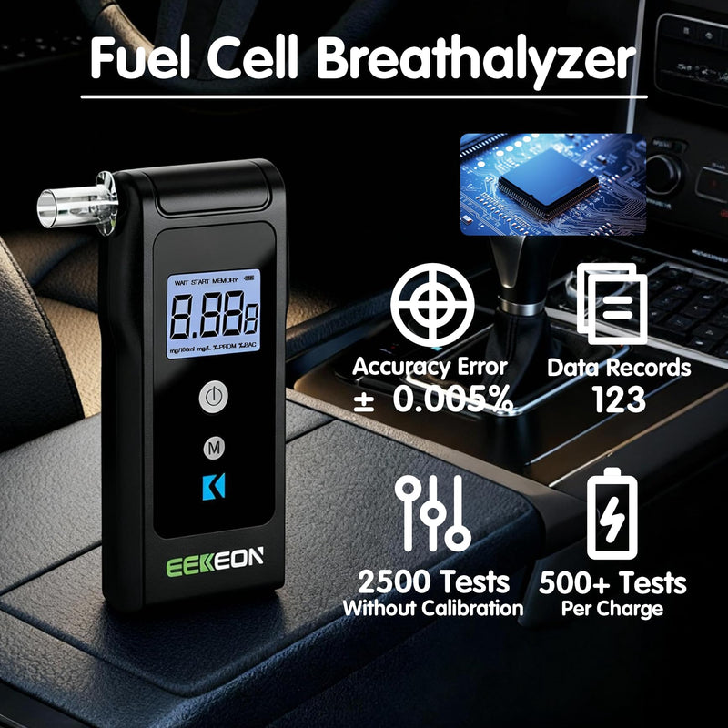 Breathalyzer, Fuel Cell Breathalyzer for Alcohol, Personal Alcohol Breathalyzer Tester for Home with 10 Mouthpieces (Black 2) Black 2