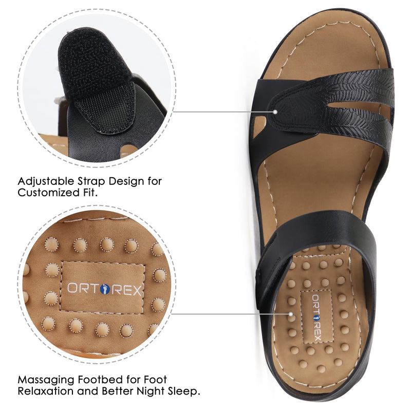 [Australia] - Ortho+rest Women Arch Support Walking Sandals Comfortable Orthotic Sandals 8 Black 