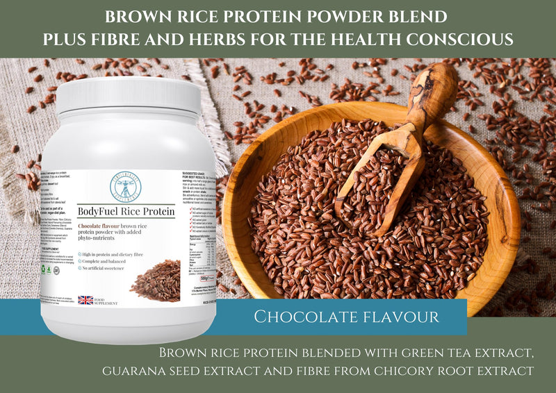 BodyFuel Brown Rice Protein Powder Plus Chicory, Green Tea & Guarana Seed Extract | Hypoallergenic | NO GMOs | Vegan | 500g