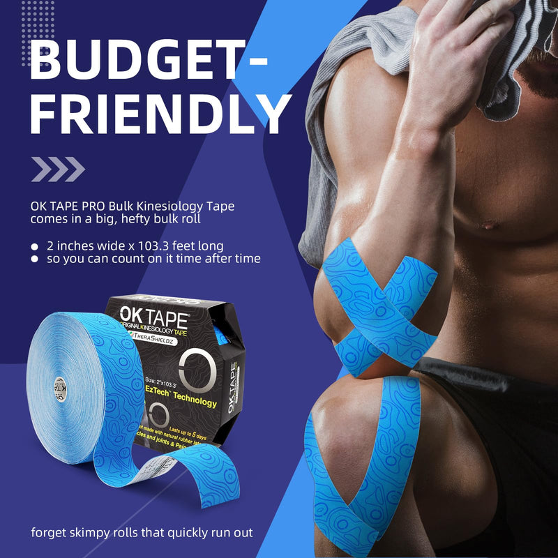 [Australia] - OK TAPE Kinesiology Tape Bulk 103Feet, Pro Adhesive, Water-Resistant k Tape, Elastic Athletic Tape, Latex Free, Uncut, Blue 