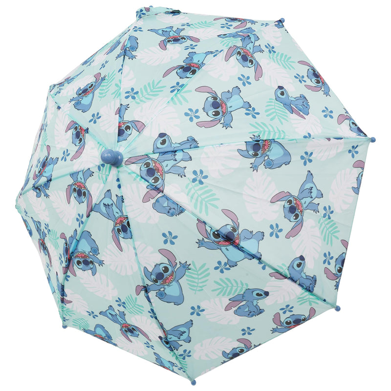 Disney Stitch Kids Umbrella, Blue | Tropical Leaf Rain with Durable Frame and Curved Handle