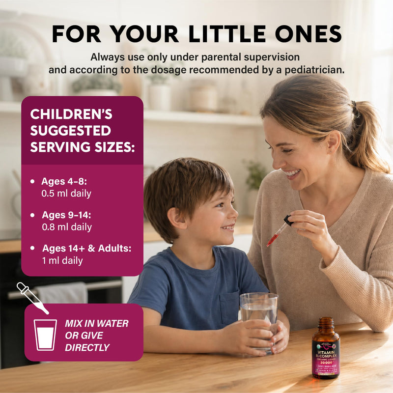 USDA Organic Vitamin B-Complex 20000mcg - B5, B12, B1, B6, B7, B9, B3 - 2Oz | B Complex Liquid Drops - Pantothenic Acid, Methylcobalamin, Thiamine, Pyridoxine, Biotin, Folic, Niacinamide - Berry Flavor B-Complex 2oz