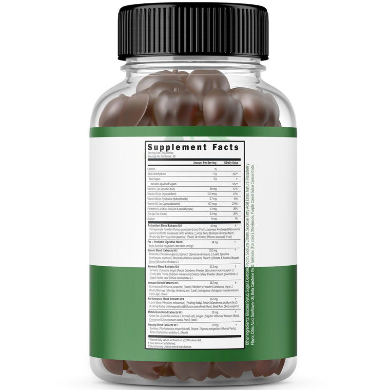 Supergreens Gummies (60 Count) Daily Greens Gummies- Greens Supplements with Raspberry Flavor- Superfood for Immunity Support for Adults - Third Party Tested, Vegan Safe & Made in USA 60 Count (Pack of 1)