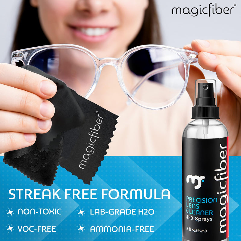 [Australia] - MagicFiber Glasses Cleaner Kit - 2 Eyeglass Cleaner Sprays + 2 Microfiber Cleaning Cloths - Premium Eye Glass Cleaners Spray and Glasses Wipes - Lens Cleaner Fluid, Microfiber Cleaning Cloth Set 