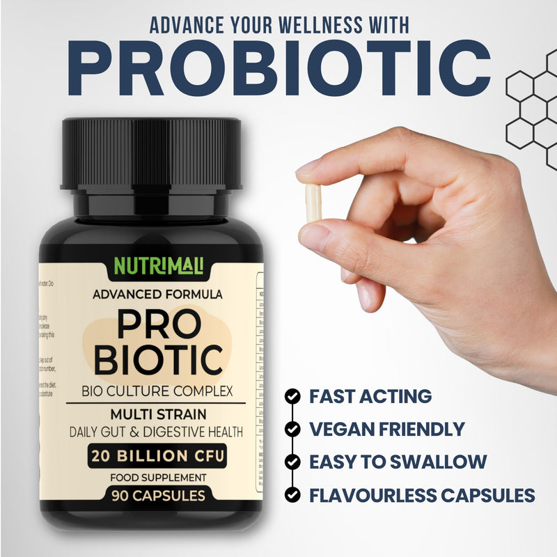 Probiotics – Advanced Bio Culture Complex | 20 Billion CFU – 15 Strain Daily Gut & Digestive Health Supplement | 3 Month Supply – 90 Vegan Capsules | Ideal with Prebiotics – Made in UK
