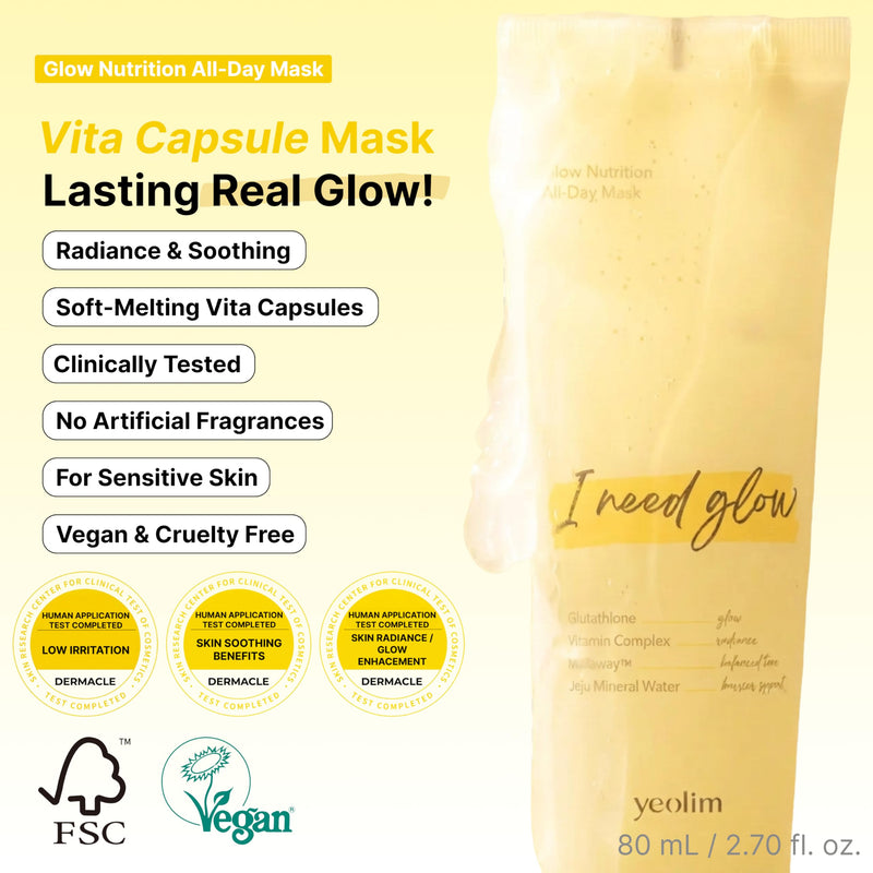 Korean Brightening & Calming Gel Face Mask, Glutathione, Niacinamide | Facial Mask, Vitamin Complex, Jeju Mineral Water, Tone Up, Hydration, Fragrance Free, Leave On, Morning and Night, 80ml