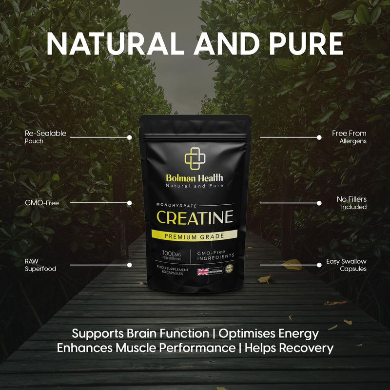 Creatine Monohydrate | 60 Capsules | 30 Day Supply | 1000mg Per Serving | Supports Muscle Strength & Performance | Pre & Post Workout Supplement for Men & Women | Vegan Capsules