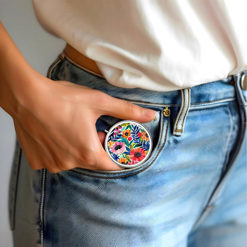 Pill Box-3 Compartment Small Pill Case for Purse & Pocket Mini Metal Pill Holder Travel Pill Container to Hold Supplements Vitamins BPA-Free (Garden Flower) Garden Flower