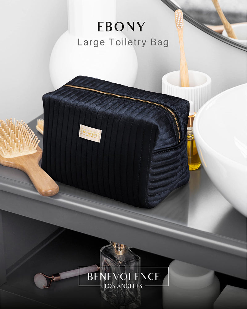 Benevolence LA Plush Velvet Travel Jewelry Box and Large Makeup Bag, Travel Accessory Organizer, Birthday Gifts for Women
