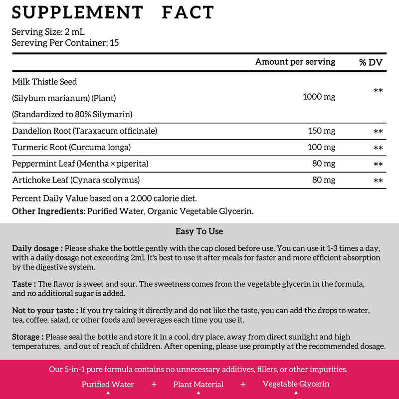 [Australia] - (2 Pack) Milk Thistle Liquid Drops Silymarin 1000mg, Liver Supplement Detox & Cleanse with Dandelion & Artichoke, Milk Thistle Organic Extract for Support Repair Liver Health, Vegan, Non-GMO, 1 Fl Oz 1 Fl Oz (Pack of 2) 