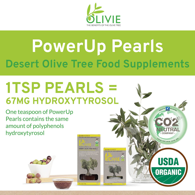 [Australia] - Olive Leaf and Fruit Extract PowerUp Pearls by OLIVIE | Organic Polyphenols Supplement | Moroccan Desert Olive Oil Pearl Scrub for Skin | Antioxidant Immune System Booster | 340g Jar 340 grams 