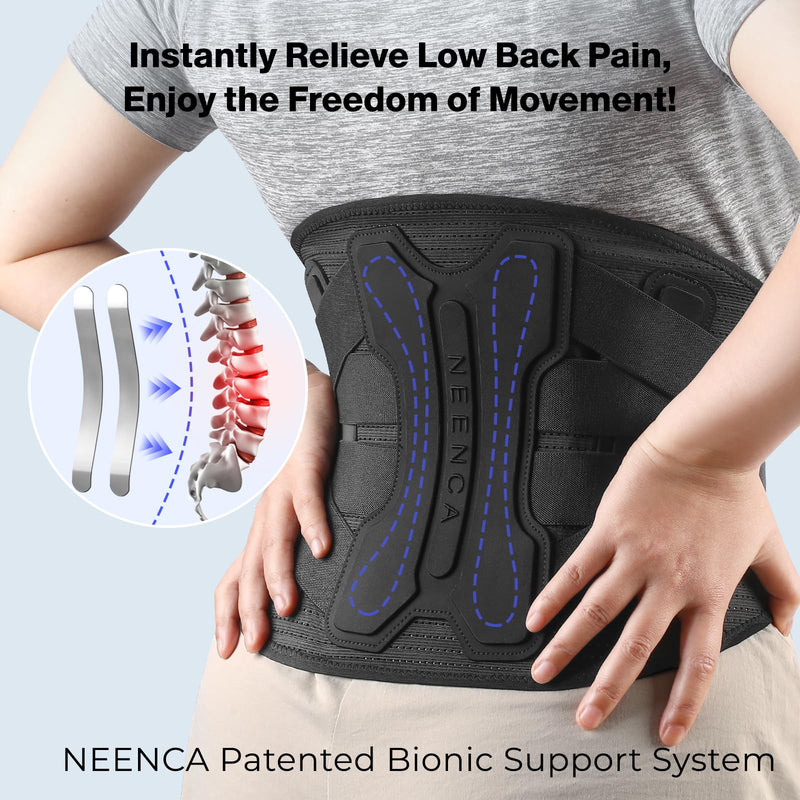 [Australia] - NEENCA Back Brace for Lower Back Pain Relief with Bionic Support System, Lumbar Support Belt for Women&Men with Lumbar Pad, Breathable 3D Knit Fabric for Herniated Disc, Sciatica, Scoliosis... -Black Large Black-Single 