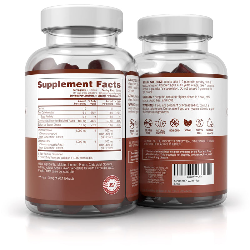 [Australia] - Sugar-Free Ceylon Cinnamon Gummies (2,000mg/Serving) Joint Pain Support Cinnamon Supplement & Brain Health, Vegan, Gluten-Free, Replace Ceylon Cinnamon Capsules, Pills, Powder Extract 60 Chews 