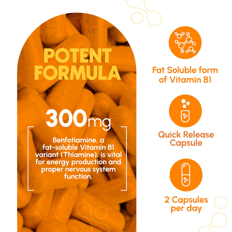 Benfotiamine 300mg - Benfotiamine b1-180 Capsules (3 Months Supply) - Vegan, Non-GMO, Gluten-Free | Vitamin B1 (Thiamine) Derivative · Vegan · Gluten Free · Non-GMO · 3 Month Supply · Independently 3rd Party Tested