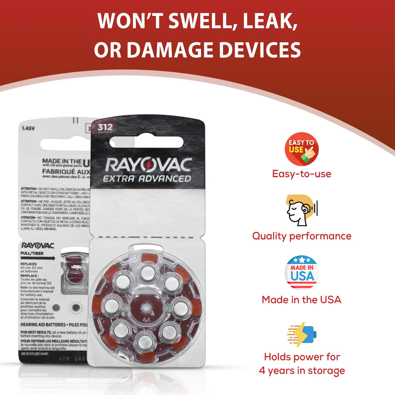 [Australia] - Rayovac Hearing aid Batteries Size 312, 80 Extra Advanced Mercury-Free Batteries with Battery Caddy 80 Batteries 