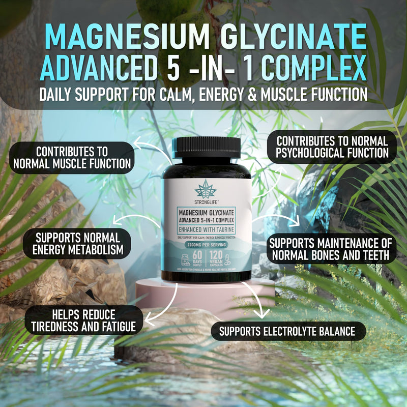 Magnesium 5-in-1 Capsules – 120 Capsules | 60-Day Supply | Glycinate, Citrate, Malate, Oxide, Lactate + Taurine | High Strength | Muscle, Energy, Sleep Support
