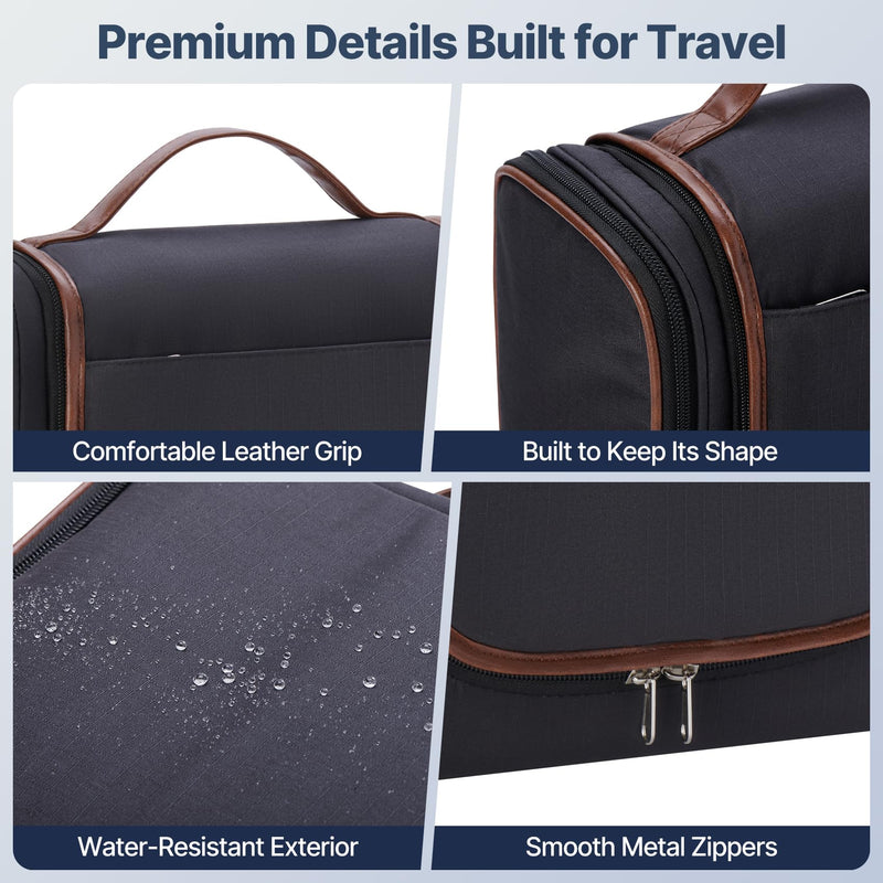 ZAHNI Men’s Hanging Toiletry Bag, Large Capacity Toiletry Organizer | Water-Resistant Toiletry Bag With 360° Hook, Multiple Compartments For Grooming & Shaving, Ideal For Travel & Business, Black