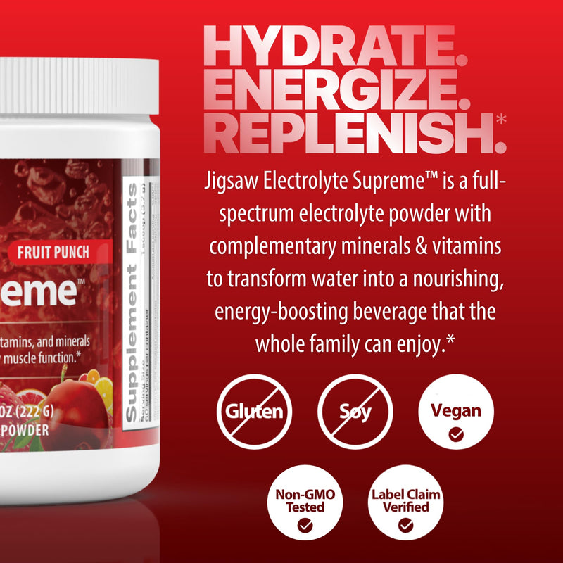 Jigsaw Health Electrolyte Supreme | Broad Spectrum of Electrolytes + Trace Minerals | Fruit Punch Flavor | 60 Servings (Jar)
