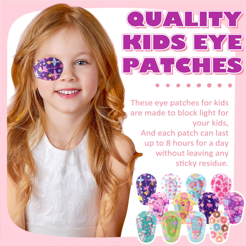 [Australia] - Panelee 120 Pcs Adhesive Eye Patches for Kids Girls Toddler Eye Patches Bulk Breathable Material, Light Blocking Cotton Colorful and Fun Designs Adhesive Bandages for Girls, 12 Styles 