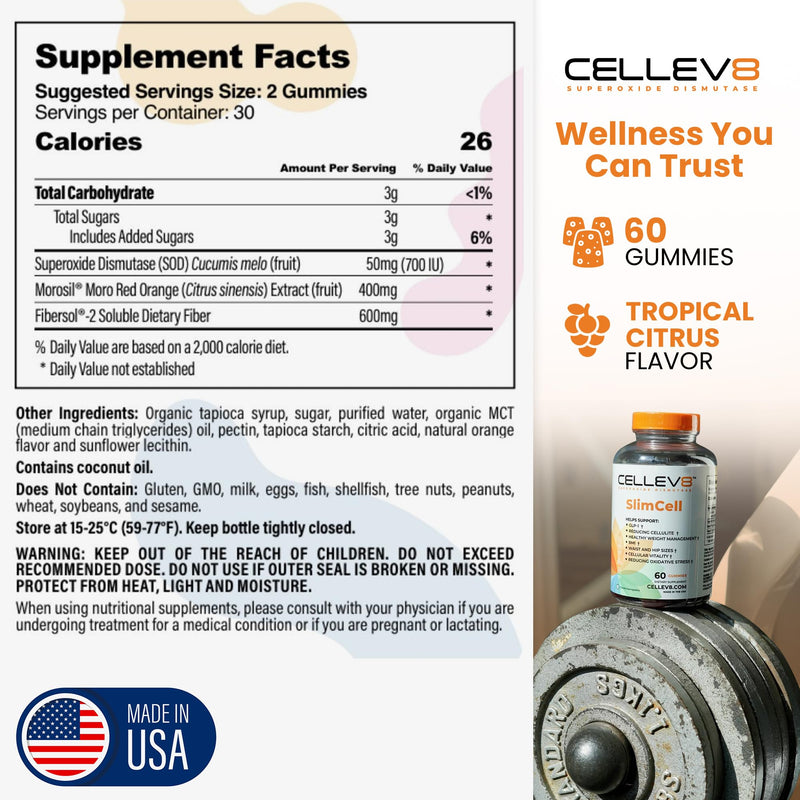 Cellev8 SlimCell Clinical Studied Metabolism & Appetite Support Gummies, 60 Count, Ingredients to Reduce Hunger & Cravings, Support Fat Loss and Weight Management for Women & Men