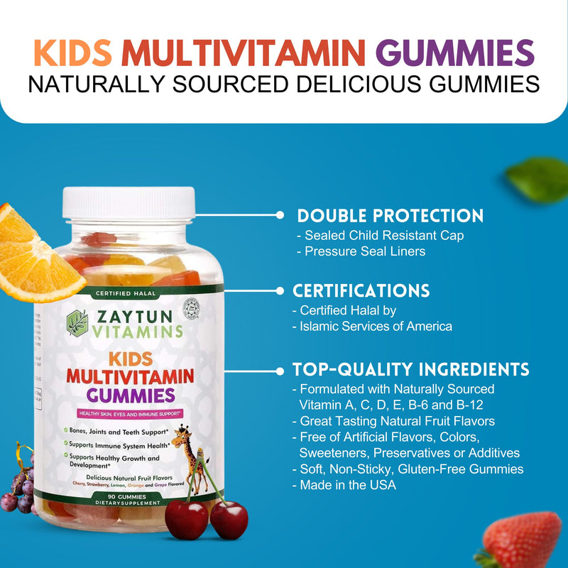 Zaytun Vitamins Halal Kids and Adult Multivitamin Gummies, Complete Daily Nutritional Support for Family, Vegetarian, Supports Energy and Healthy Growth, Made in USA - Halal Vitamins