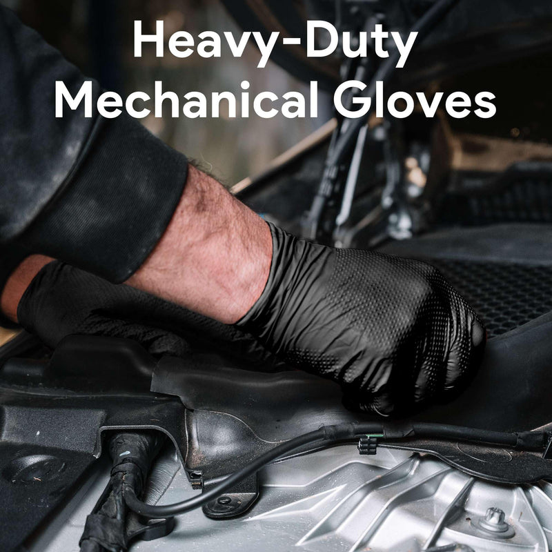 [Australia] - WECARE 8 Mil Nitrile Gloves - Heavy Duty Mechanic Gloves, with Diamond Grip - Powder and Latex Free Disposable Gloves Large 50 