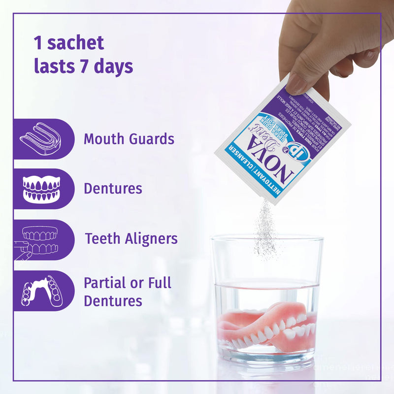 [Australia] - Dentures Cleaner – for Denture on implants, Denture soft liner and Orthodontic appliance without soldering - 6 Months (26 sachets) 26 Count (Pack of 1) 