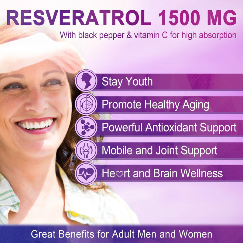 [Australia] - Resveratrol Gummies 1500mg - Sugar Free Resveratrol Supplement with Quercetin, Grape Seed, Acai Berries Extracts Support Antioxidant, Healthy Aging & longevity, Skin, Joint, Brain Wellness - Vegan 60 Count (Pack of 2) 
