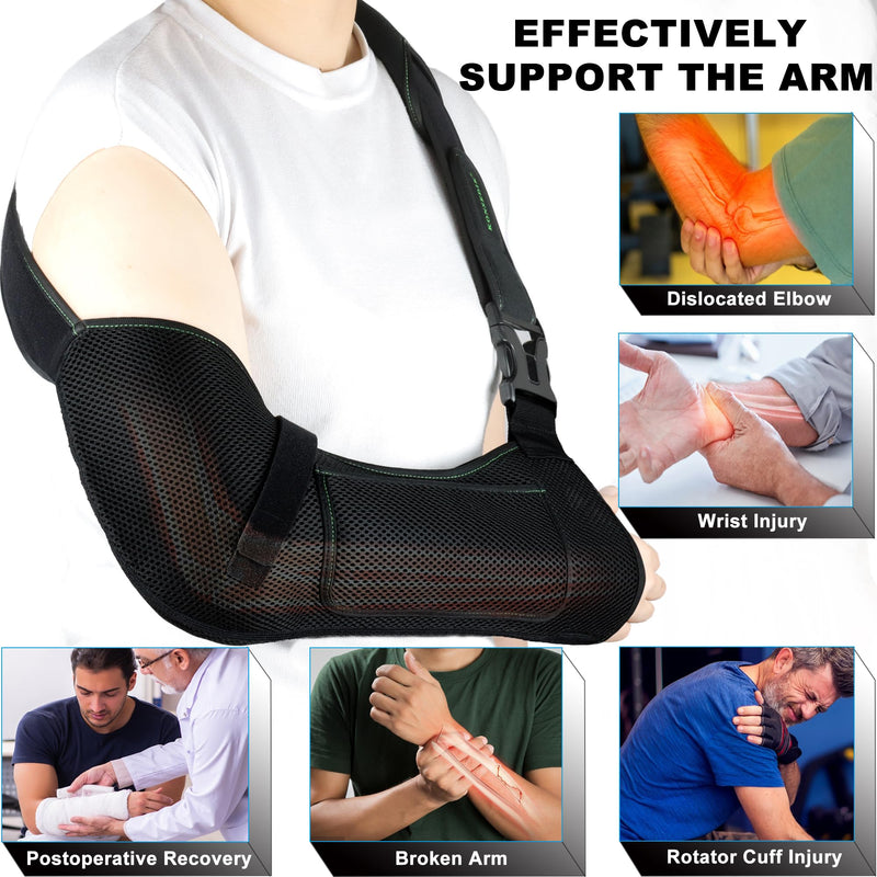 Arm Shoulder Sling,Breathable Medical Sling with Shoulder Pad,support for Women and Men Rotator Cuff Injury,Left or Right Arm,Elbow,Clavicle Fracture Post-Surgery(Black,Medium) Black Medium