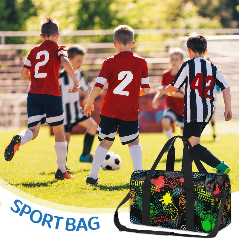 Kids Overnight Duffle Bags Boys Girls Game Theme Sports Gym Bag Small Toddler Weekender Carry-On Tote for School Practice, Sports, Travel - Birthday Gifts for Kids B-game
