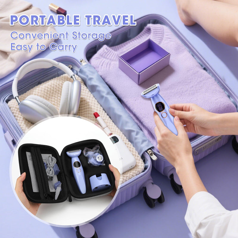 [Australia] - Karrte 5-in-1 Electric Razor for Women's Pubic Hair, Painless Body Shaver and Facial Epilator, Hair Removal for Face, Bikini Trimmer for Women's Private Area Purple 