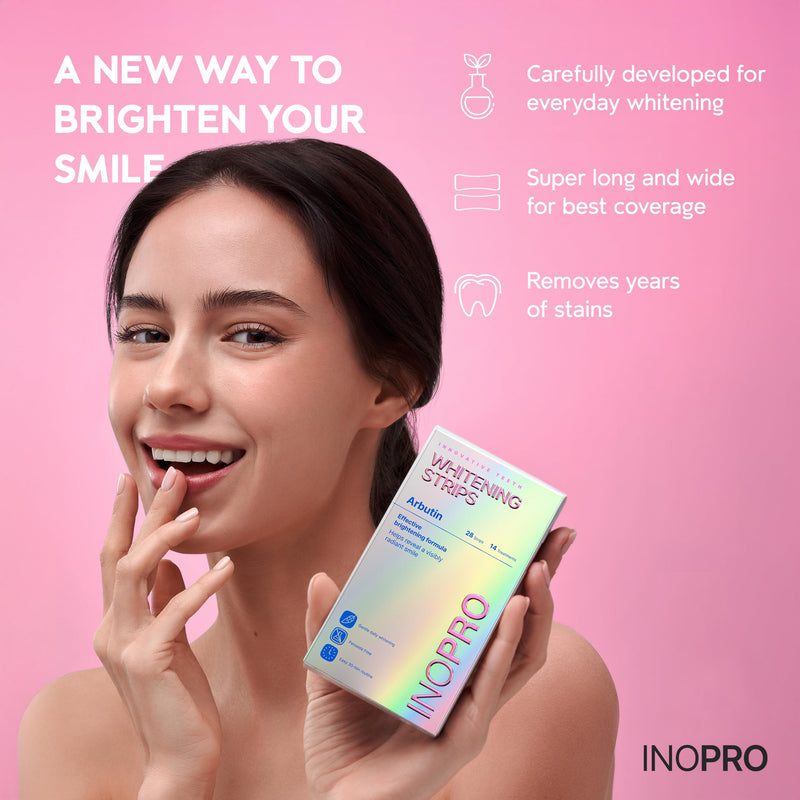 InoPro Teeth Whitening Strips 14 Treatments Kit - Enamel Safe Teeth Whitener, Peroxide-Free, Green White Strips for Teeth Whitening with Arbutin, Coconut Oil, Deep Stains Removal (28 Strips) 28 Count (Pack of 1)