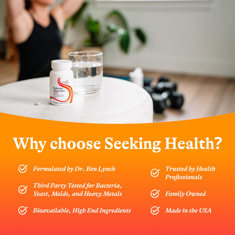 Seeking Health Hydroxo-Adeno B12, 2000 mcg, Methyl-Free, Supports Energy, Focus, methylation, Detox & homocysteine. Vegan, Vegetarian (60 lozenges)