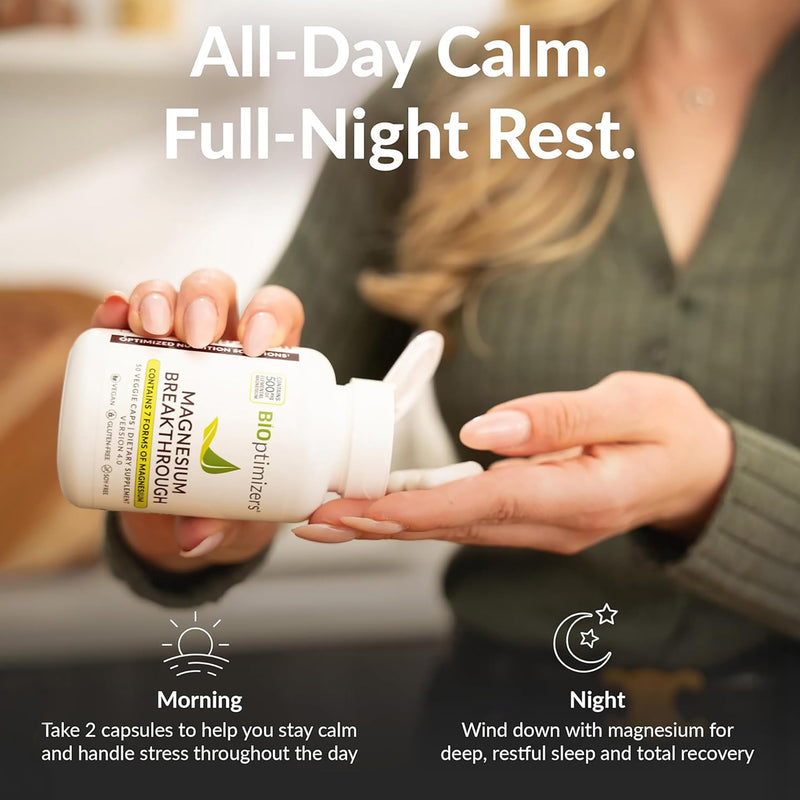 BIOptimizers Magnesium Breakthrough 4.0 7-in-1 Complex | 60 Vegan Capsules | High Strength Glycinate, Malate, Taurate & Citrate – Magnesium Supplements for Sleep, Anxiety & Leg Cramps 60 count (Pack of 1)