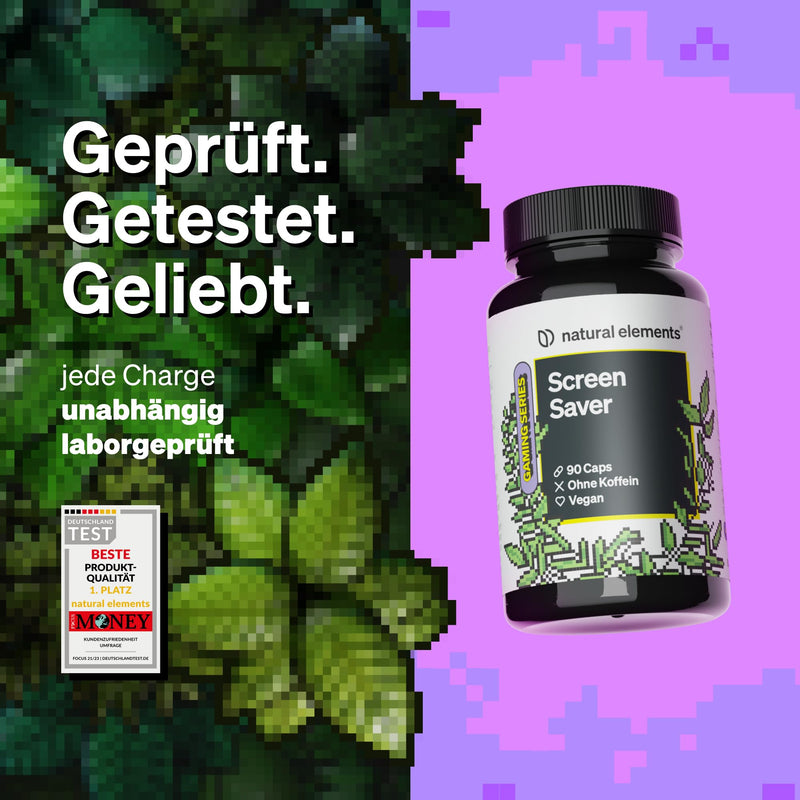 [Australia] - Screen Saver eye vitamin for gamers - 90 capsules with vitamin A - with lutein zeaxanthin and vitamin E - vegan, high dosage, without unnecessary additives - laboratory tested in Germany 