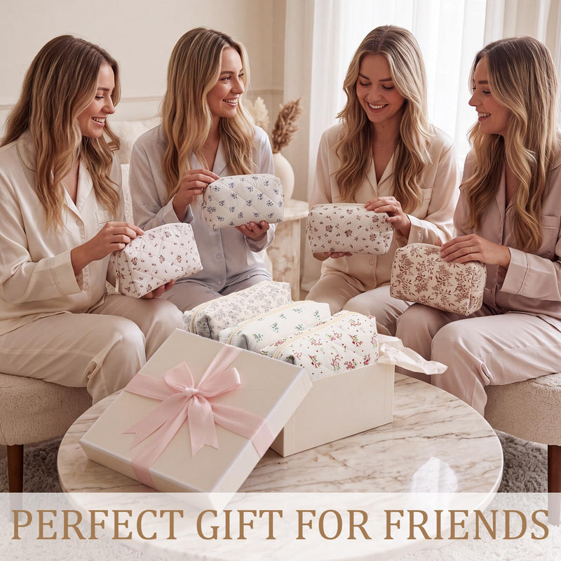Paterr 10 Pcs Quilted Makeup Bag Bulk Women Gifts for Bridesmaid Christmas | Cotton Floral Makeup Cosmetic Bag, Birthday Wedding Bachelorette Party Favors, Cute Coquette Aesthetic Travel Toiletry Pouch Pastel Floral 7.87 x 4.72 x 3.15 Inches