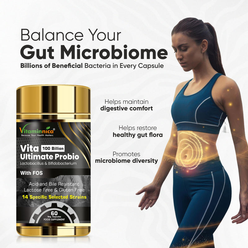 Vitaminnica Vita Ultimate Probio 100 Billion | Advanced Probiotic Blend for Gut Health, Digestive Support & Immune System Boost | 60 Capsules