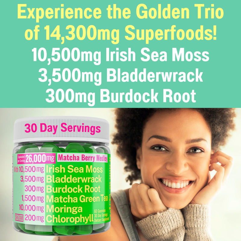 [Australia] - Moringa Irish Sea Moss Chlorophyll EGCg Green Tea Burdock Root Bladderwrack Super Greens Gummies, Powder Capsules Pills Liquid Drops Oil Tincture Supplement Supplements Alt, Organic Green Seamoss 