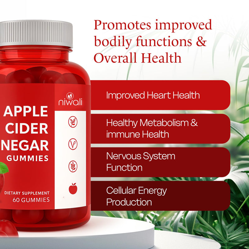 Apple Cider Vinegar ACV Gummies - 60 Counts | Vitamin B9, B12, Beetroot, Pomegranate | Support Immunity, Digestion and Detox | Gluten-Free, Vegan, Non-GMO