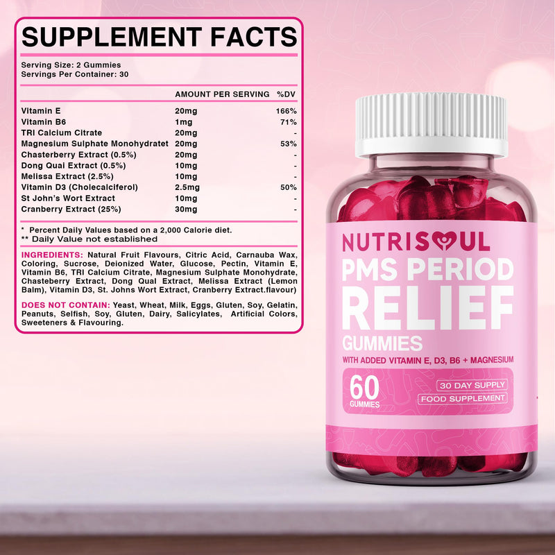 PMS Relief Gummies | Health Supplement for Women | 2000mg Magnesium with Vitamins B6, E, D3 & Dong Quai | Hormone Balance for Women | 60 Non-GMO, Vegan, Gluten Free with Chasteberry Extract