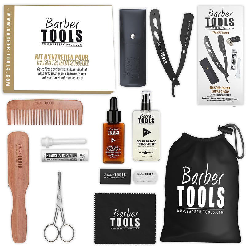 [Australia] - Beard care set: beard oil, transparent shaving gel, razor with kohl scissors, beard brush, beard comb, scissors, storage bag 
